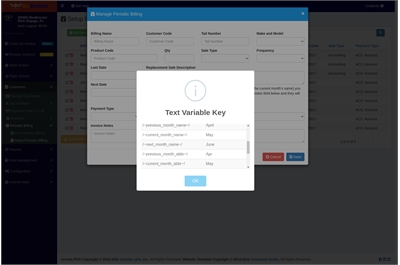 Screen Capture of Dynamic Fields Key on FBO Director's Setup Periodic Billing Page