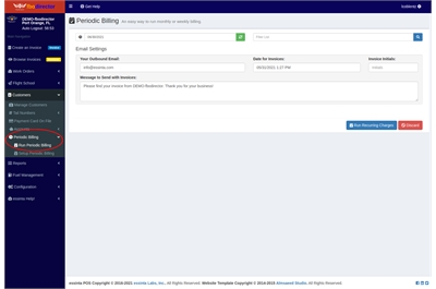 Screen Capture of the Run Periodic Billing Billing Page in FBO Director